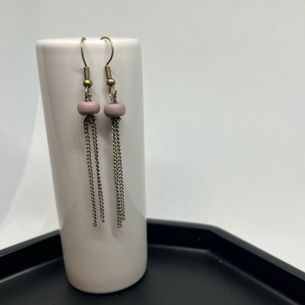 Purple and bronze dangle earrings